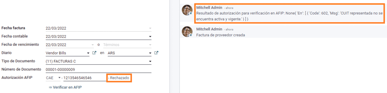 AFIP authorization Rejected.