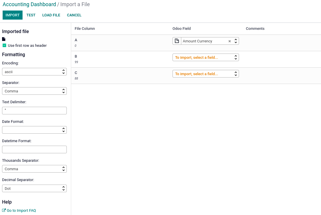 Register bank statements manually in Odoo Accounting