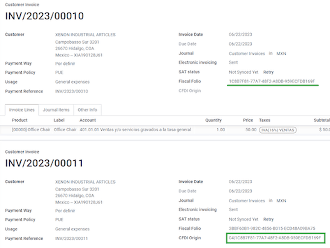 Old invoice with CFDI Origin.