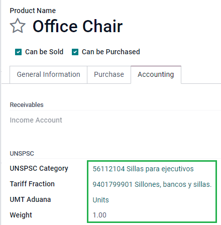 Required External Trade Product fields.