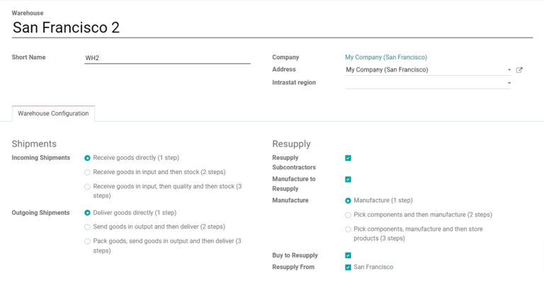 A filled out form for creating a new warehouse.