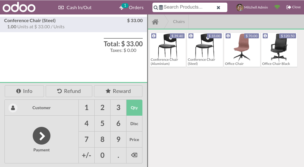 POS session interface.