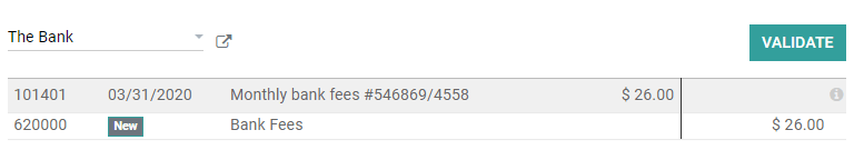 Example of a reconciliation model that suggests counterpart values in Odoo Accounting.