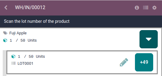 Scan lot number and click the pencil to edit quantities.