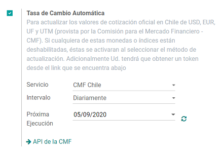 Servicio de tipo de cambio para Chile.