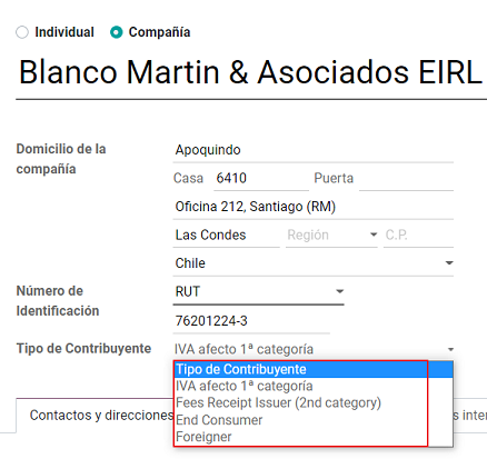 Tipos de contribuyente para Chile.