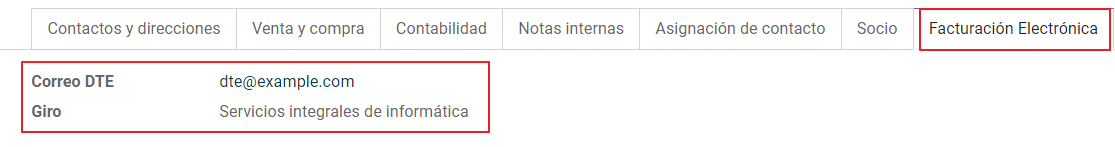 Datos de una factura electrónica para Chile.