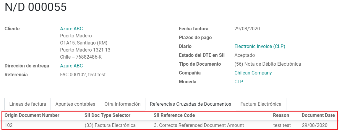 Pestaña de la factura con el número de documento y los datos de origen.