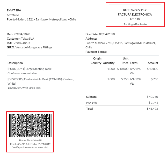 Código de barras y elementos fiscales del reporte de la factura.