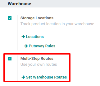 Activar las rutas multietapa en los ajustes de la aplicación Inventario.