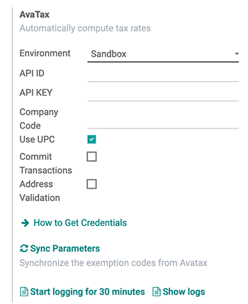 Configuración de ajustes de Avatax