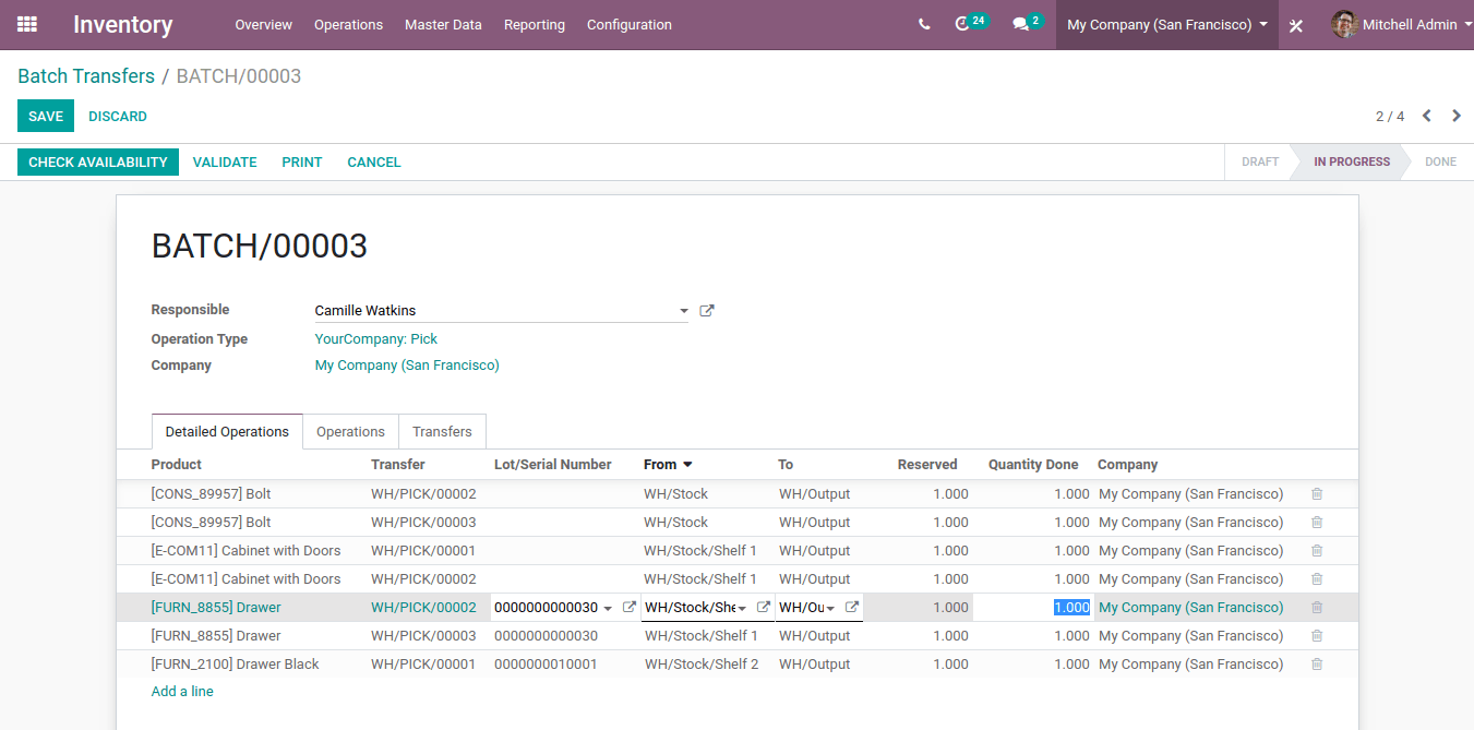 Vista de una transferencia por lotes en curso