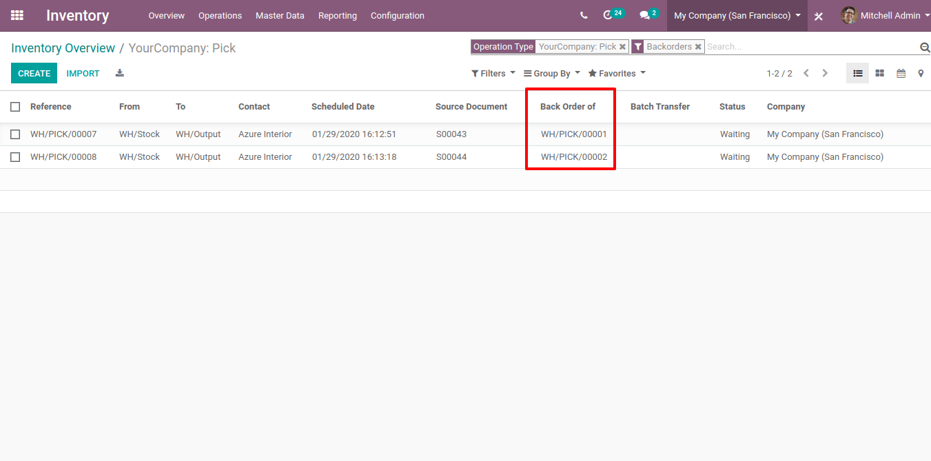 Imagen donde se muestra cómo se gestionan las órdenes parciales en las transferencias por lote de Odoo.