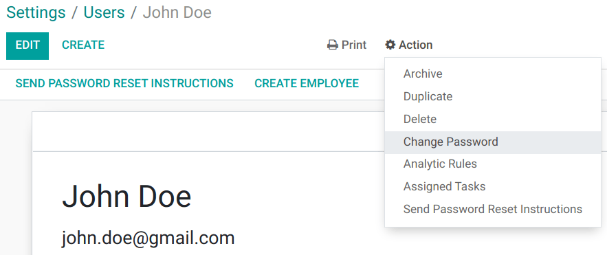Cambie la contraseña de otro usuario en Odoo 