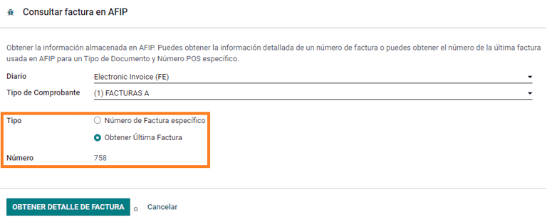 Consultar el último número de factura.