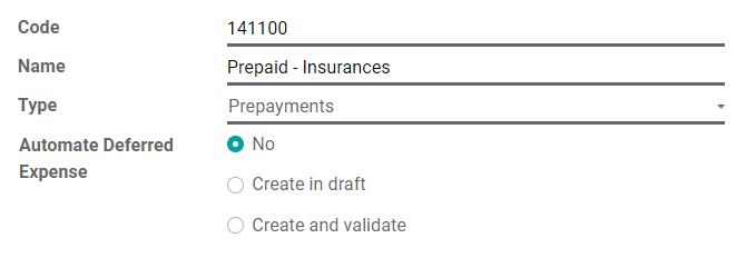 Configuración de una cuenta de gastos diferidos en Contabilidad de Odoo