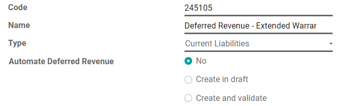 Configuración de una cuenta de ingresos diferidos en Contabilidad de Odoo