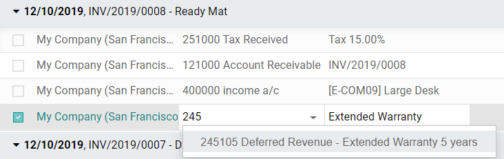 Modificación de la cuenta de un apunte de diario publicado en la aplicación de Contabilidad de Odoo