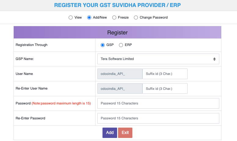 Enviar los datos de registro de la API del SGP