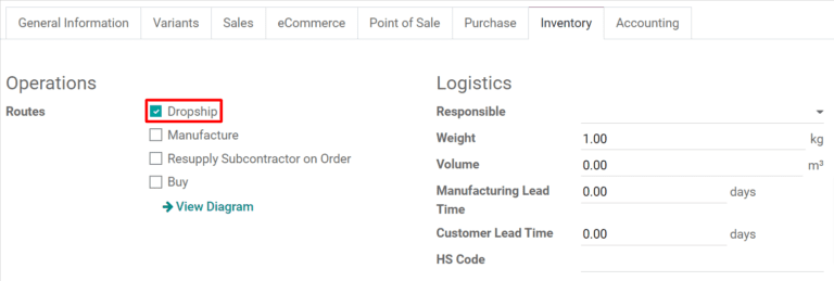 Habilitar la opción Triangular en la pestaña de inventario del producto.