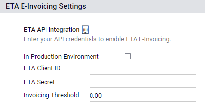 Configuración de las credenciales de facturación electrónica de la ETA en la aplicación de Contabilidad de Odoo