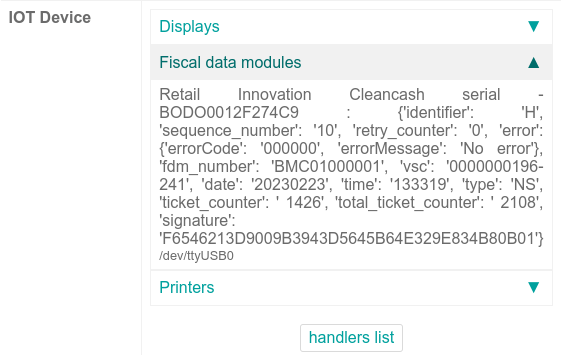 Página de estado de hardware en una caja IoT registrada