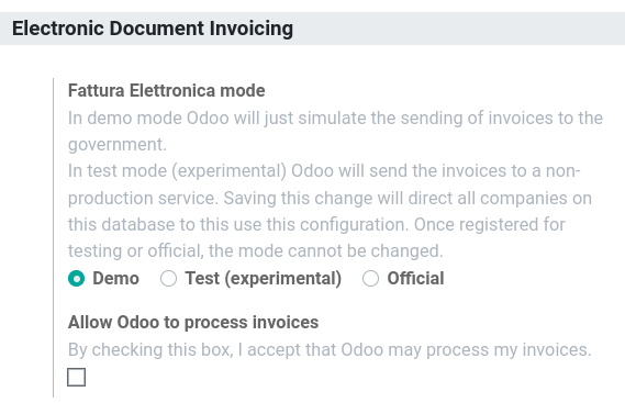 Opciones de facturación electrónica de documentos de Italia