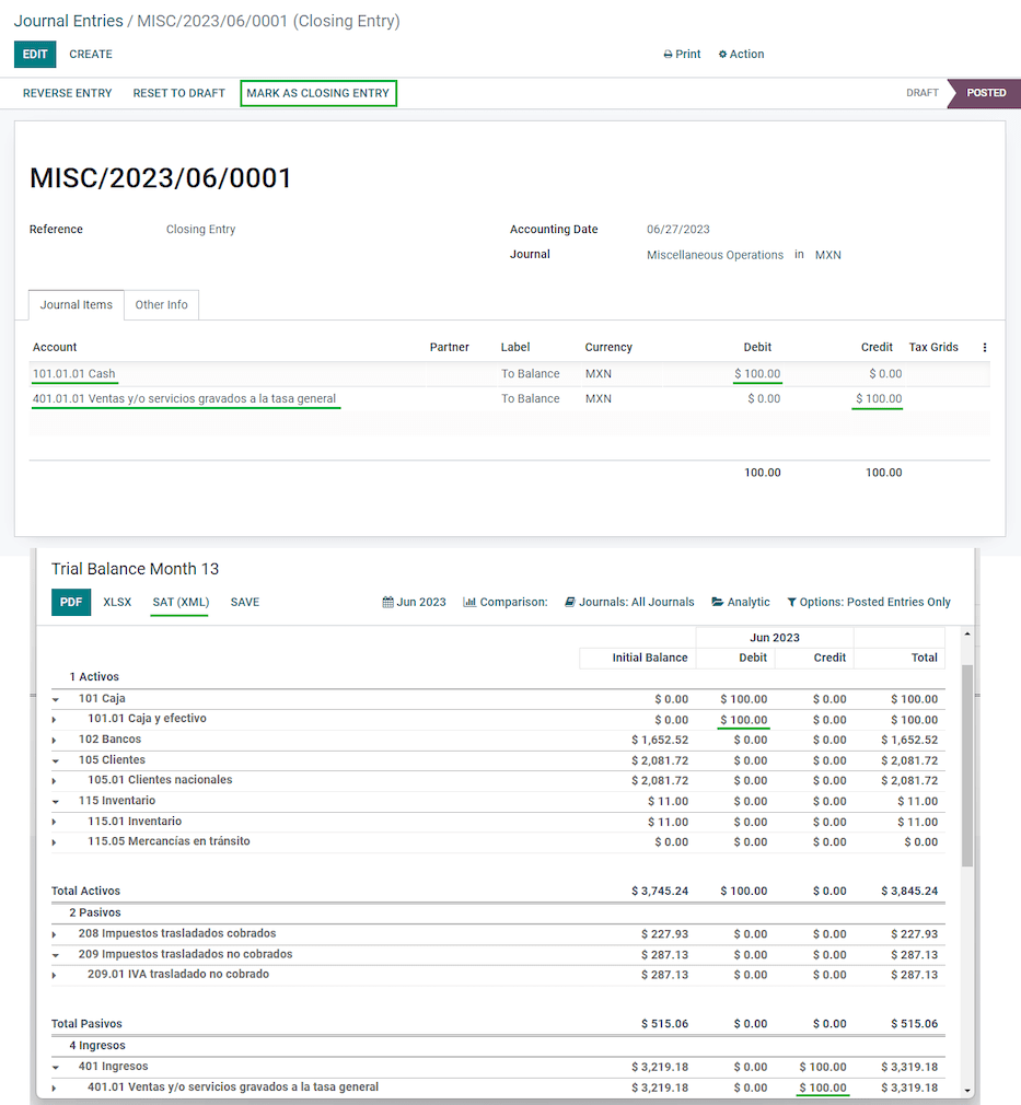 Configuración del la balanza de comprobación 13.  