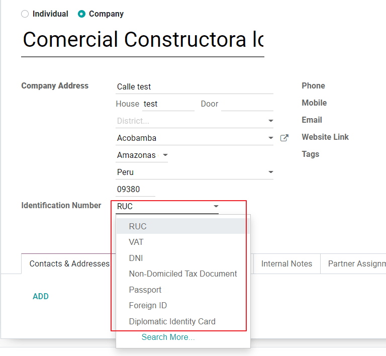 Tipo de identificación del partner