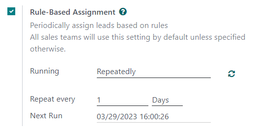 La configuración de la función asignación según las reglas en CRM.