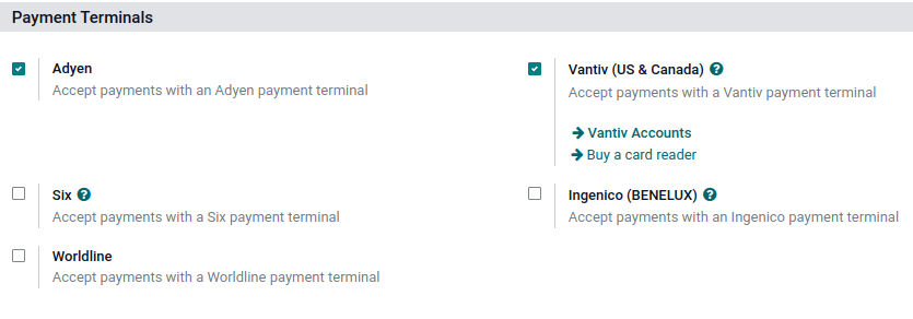 casilla de verificación en los ajustes para habilitar su terminal de pago