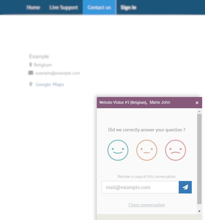 Vista de la ventana de chat desde la perspectiva del usuario en el Chat en vivo de Odoo