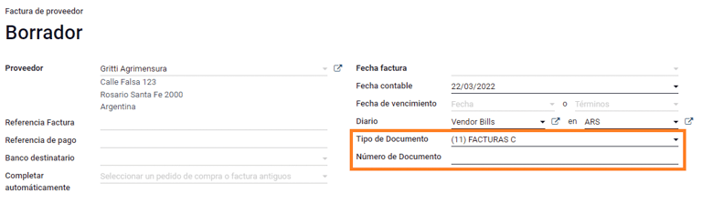 Número de documento de factura de proveedor.