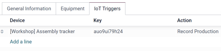 La pestaña Activadores de IoT en el formulario del centro de trabajo.